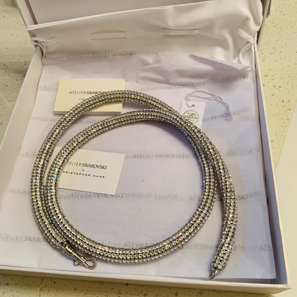 Atelier brilliantly sparkling long Swarovski Crystal Silver Necklace
